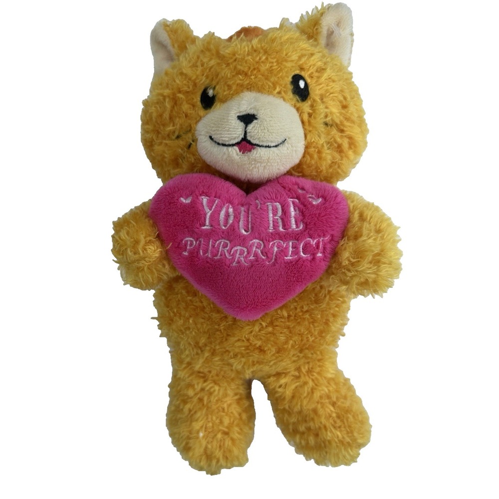 DanDee You're Purrrfect Cat Plush Orange Tabby Pink Heart Stuffed Animal 8 in